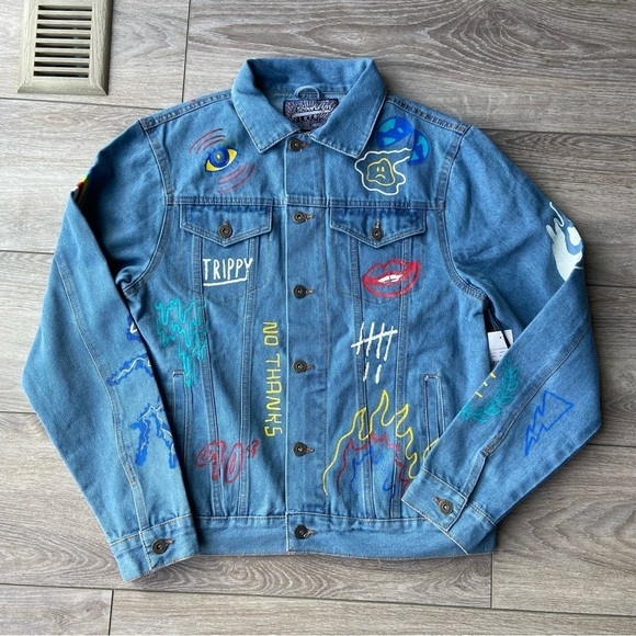NWT Brooklyn Cloth  Streetwear Graffiti Denim Button Up Jean Jacket - Picture 4 of 16